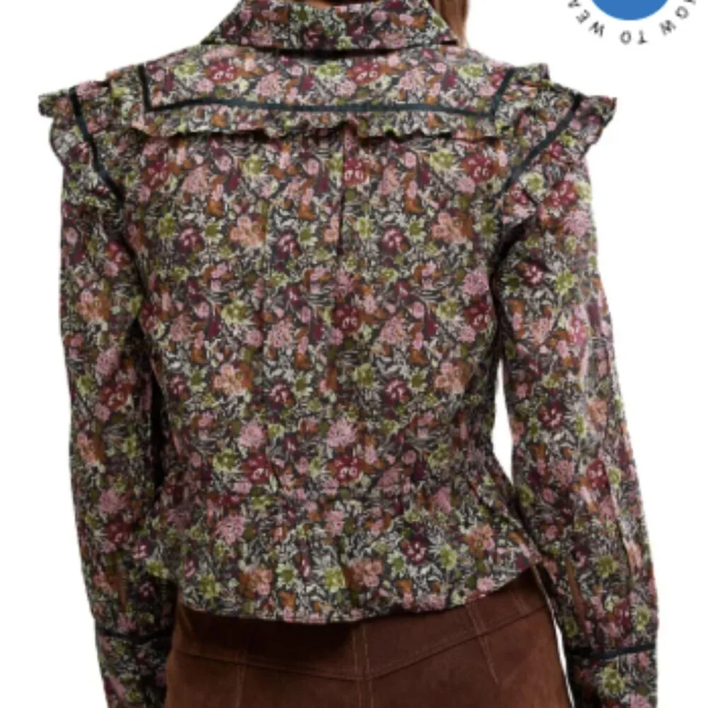 Free People NWT Daybreak Blouse Floral Long Sleeve Ruffles